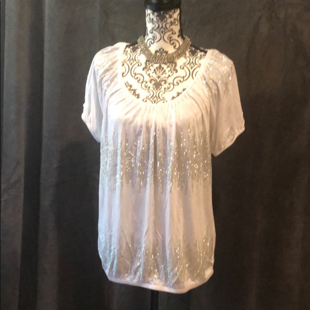 White rhinestone accented blouse